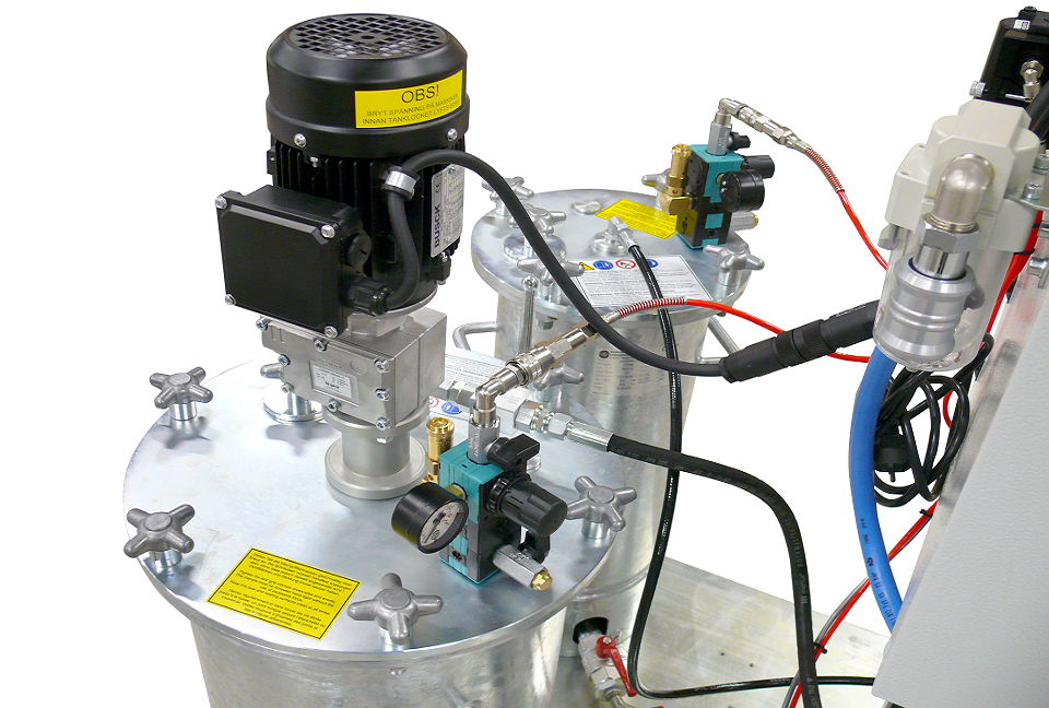 2K ALLMIX equipped with pressure tanks and agitator for A-component